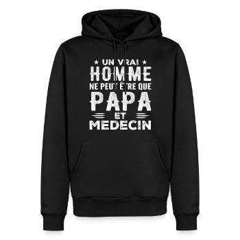 Un Vrai Homme N'est Que Papa et Médecin - Sweat à capuche Premium bio Homme - noir - Devant - Nico (187cm)