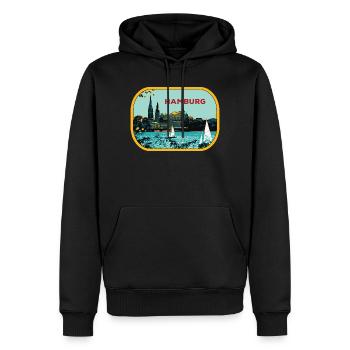 Hambourg fluvial : Illustration de Voiliers - Sweat à capuche Premium bio Homme - noir - Devant - Nico (187cm)