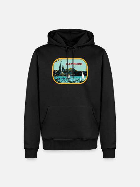 Fluss Hamburg: Segelboot-Illustration - Männer Premium Bio Hoodie - Schwarz