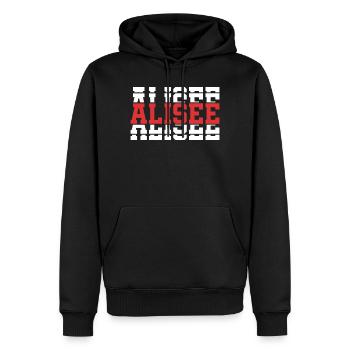 Alisee t-shirt t-shirt gift idea stacked text - Men’s Premium Organic Hoodie - black - Front - Nico (187cm)
