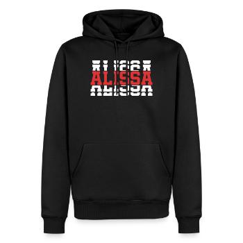 T-Shirt Alissa T-Shirt Geschenkidee gestapelter Text - Männer Premium Bio Hoodie - Schwarz - Vorne - Nico (187cm)