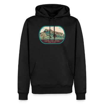 Illustration château Gormaz, Soria, Espagne - Sweat à capuche Premium bio Homme - noir - Devant - Nico (187cm)