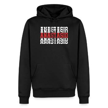 t-shirt Anastasio t-shirt gift stacked text - Men’s Premium Organic Hoodie - black - Front - Nico (187cm)