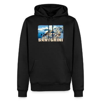Santorin, Grèce, océan, volcan Akrotiri - Sweat à capuche Premium bio Homme - noir - Devant - Nico (187cm)