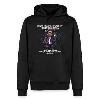 Heute möchte ich was mit Menschen machen, Schubsen - Männer Premium Bio Hoodie - Schwarz - Vorne - Nico (187cm)
