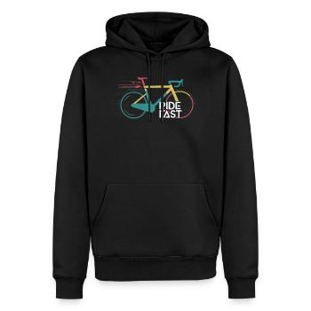 Lebendiges Speed Bike Druckdesign - Männer Premium Bio Hoodie - Schwarz - Vorne - Nico (187cm)