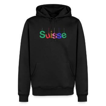 SCHWEIZ. LAND. GENF. HUMOR. FLAGGE - Männer Premium Bio Hoodie - Schwarz - Vorne - Nico (187cm)
