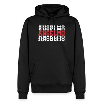 t-shirt Anselmo t-shirt idée cadeau texte empilé - Sweat à capuche Premium bio Homme - noir - Devant - Nico (187cm)