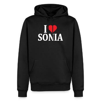 t-shirt I love Sonia t-shirt idée cadeau - Sweat à capuche Premium bio Homme - noir - Devant - Nico (187cm)