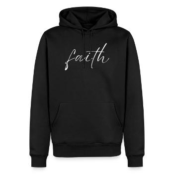 Faith in God Christian Motivation Shirt - Men’s Premium Organic Hoodie - black - Front - Nico (187cm)