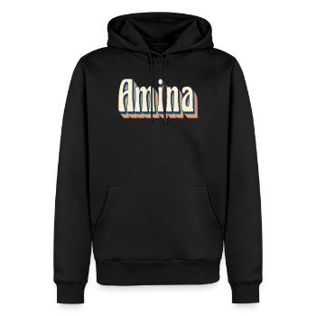 Amina T-Shirt Retro Vintage T-Shirt Geschenkidee - Männer Premium Bio Hoodie - Schwarz - Vorne - Nico (187cm)