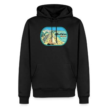 Illustration Plage du Peneco, Albufeira, Algarve - Sweat à capuche Premium bio Homme - noir - Devant - Nico (187cm)