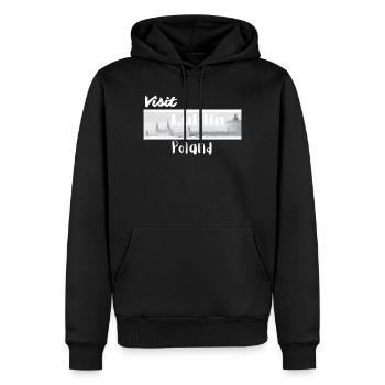 Visit Lublin Poland - Men’s Premium Organic Hoodie - black - Front - Nico (187cm)