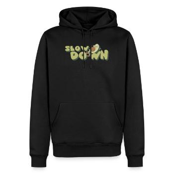 slow down relax avocado retro positive - Männer Premium Bio Hoodie - Schwarz - Vorne - Nico (187cm)