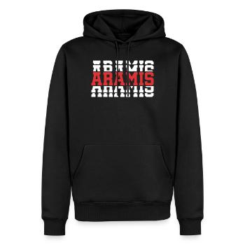 Aramis t-shirt t-shirt idée cadeau texte empilé - Sweat à capuche Premium bio Homme - noir - Devant - Nico (187cm)