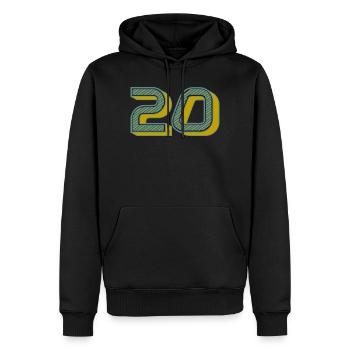 20. 20 JAHRE. 20-JÄHRIGES JUBILÄUM. 20-JÄHRIGES JUBILÄUM. - Männer Premium Bio Hoodie - Schwarz - Vorne - Nico (187cm)
