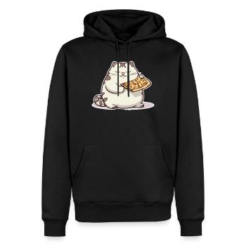 Dicke weiße Katze liebt ihre Pizza über alles - Männer Premium Bio Hoodie - Schwarz - Vorne - Nico (187cm)