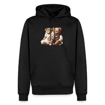 Vintage Hochzeit: Teddybär-Brautpaar Vintage-Stil - Männer Premium Bio Hoodie - Schwarz - Vorne - Nico (187cm)