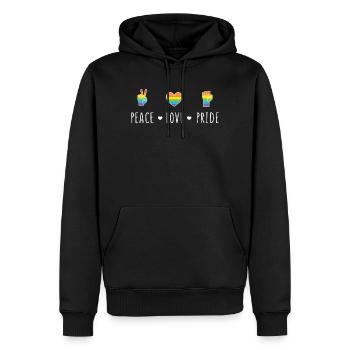 LGBT Pride Month - Peace. Love. Pride - Men’s Premium Organic Hoodie - black - Front - Nico (187cm)