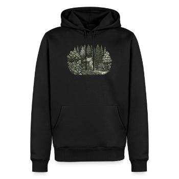 Vivre près de la nature avec une petite maison en forêt - Sweat à capuche Premium bio Homme - noir - Devant - Nico (187cm)