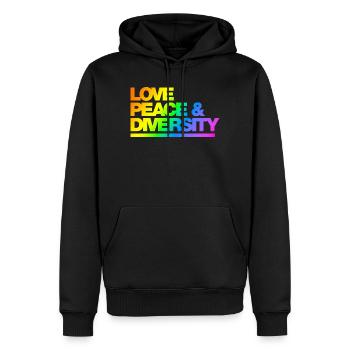 Typo Love Peace Diversity Rainbow - Männer Premium Bio Hoodie - Schwarz - Vorne - Nico (187cm)