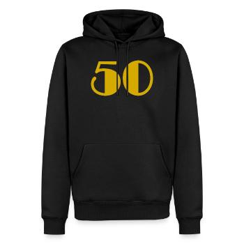 50. 50 ANS. 50e ANNIVERSAIRE. ANNIVERSAIRE 50 ANS. - Sweat à capuche Premium bio Homme - noir - Devant - Nico (187cm)