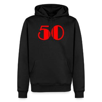 50. 50 ANS. 50e ANNIVERSAIRE. ANNIVERSAIRE 50 ANS. - Sweat à capuche Premium bio Homme - noir - Devant - Nico (187cm)