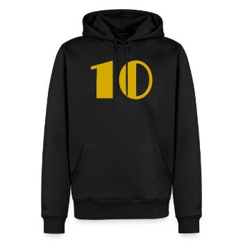 10. 10 YEARS. 10th ANNIVERSARY. 10 YEAR ANNIVERSARY. - Men’s Premium Organic Hoodie - black - Front - Nico (187cm)