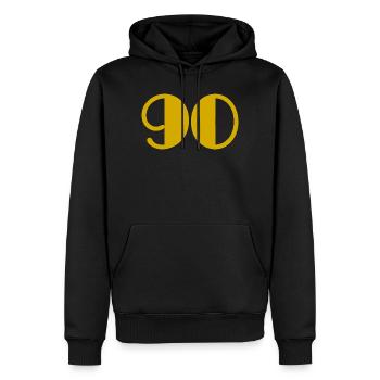 90. 90 ANS. 90e ANNIVERSAIRE. ANNIVERSAIRE 90 ANS. - Sweat à capuche Premium bio Homme - noir - Devant - Nico (187cm)