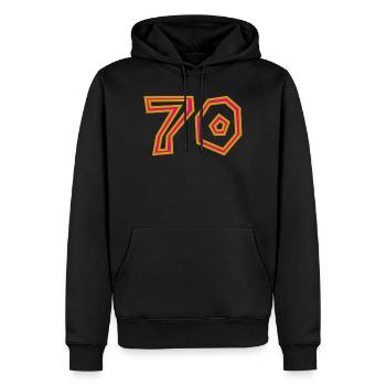70. 70 ANS. 70e ANNIVERSAIRE. ANNIVERSAIRE 70 ANS. - Sweat à capuche Premium bio Homme - noir - Devant - Nico (187cm)