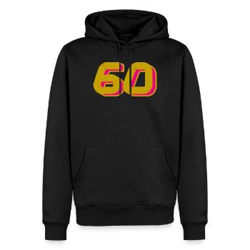 60. 60 ANS. 60e ANNIVERSAIRE. ANNIVERSAIRE 60 ANS. - Sweat à capuche Premium bio Homme - noir - Devant - Nico (187cm)