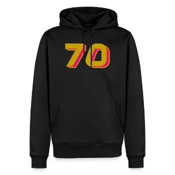 70. 70 ANS. 70e ANNIVERSAIRE. ANNIVERSAIRE 70 ANS. - Sweat à capuche Premium bio Homme - noir - Devant - Nico (187cm)