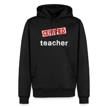 Zertifizierter Lehrer – Gestempelte Grafiken - Männer Premium Bio Hoodie - Schwarz - Vorne - Nico (187cm)