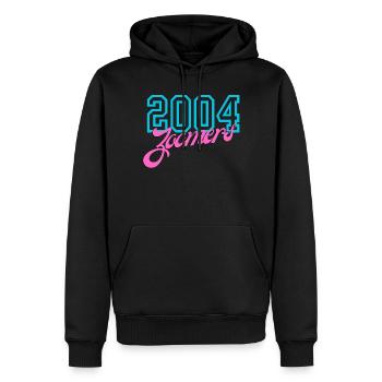 2004 Zomers Retro Neon Tee - Men’s Premium Organic Hoodie - black - Front - Nico (187cm)