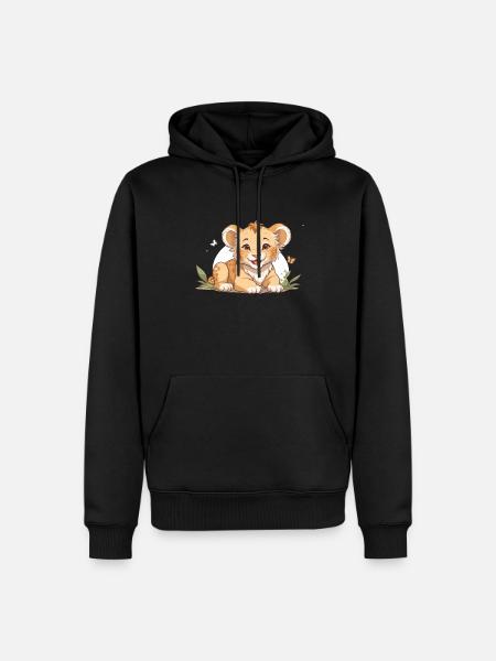 Lion cub with butterflies - Men’s Premium Organic Hoodie - black