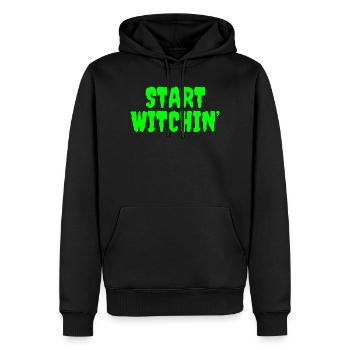 Vert vibrant Sorcière Phrase de début - Sweat à capuche Premium bio Homme - noir - Devant - Nico (187cm)