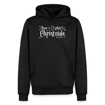 J’aime les lumières de Noël, Anglais - Sweat à capuche Premium bio Homme - noir - Devant - Nico (187cm)