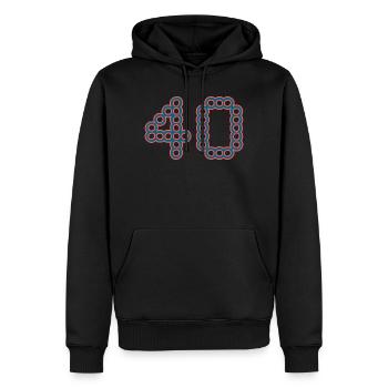 40. 40 ANS. 40e ANNIVERSAIRE. ANNIVERSAIRE 40 ANS. - Sweat à capuche Premium bio Homme - noir - Devant - Nico (187cm)