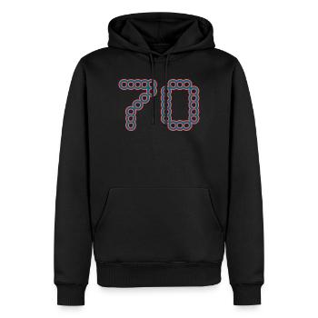70. 70 ANS. 70e ANNIVERSAIRE. ANNIVERSAIRE 70 ANS. - Sweat à capuche Premium bio Homme - noir - Devant - Nico (187cm)
