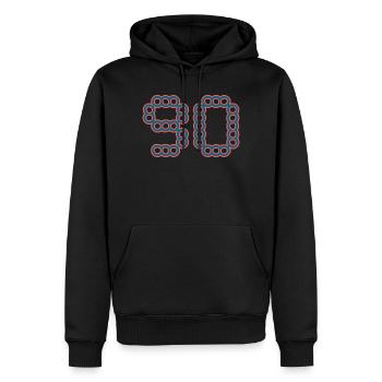 90. 90 ANS. 90e ANNIVERSAIRE. ANNIVERSAIRE 90 ANS. - Sweat à capuche Premium bio Homme - noir - Devant - Nico (187cm)