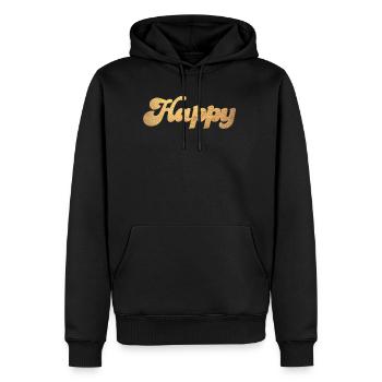 Happy Gold Squiggles Cursive Happiness Quotes - Men’s Premium Organic Hoodie - black - Front - Nico (187cm)