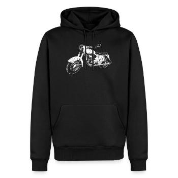 350er Oldtimer Motorrad - Männer Premium Bio Hoodie - Schwarz - Vorne - Nico (187cm)