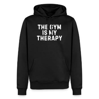 THE GYM IS MY THERAPY - Men’s Premium Organic Hoodie - black - Front - Nico (187cm)