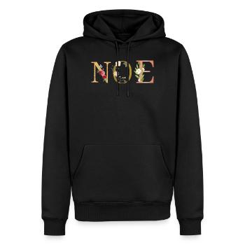 NOE Name Art mit Blumen bestickt - Männer Premium Bio Hoodie - Schwarz - Vorne - Nico (187cm)
