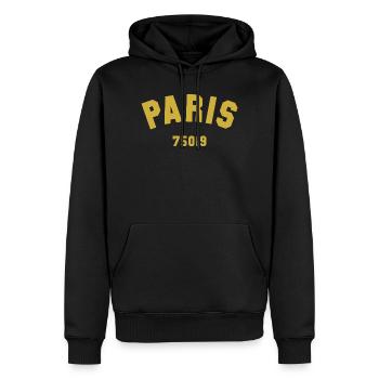 19e arrondissement de PARIS - Sweat à capuche Premium bio Homme - noir - Devant - Nico (187cm)