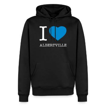 I LOVE ALBERTVILLE - Männer Premium Bio Hoodie - Schwarz - Vorne - Nico (187cm)