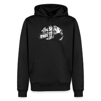 Motorrad Berge Dolomiten frei Freiheit Biker Logo - Männer Premium Bio Hoodie - Schwarz - Vorne - Nico (187cm)