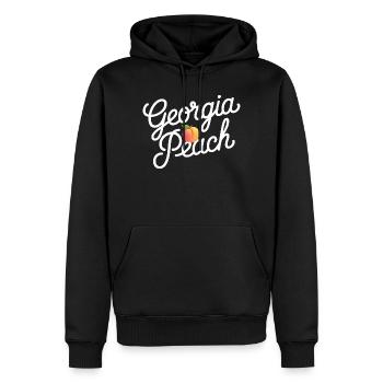 Georgia Peach Script Logo - Sweat à capuche Premium bio Homme - noir - Devant - Nico (187cm)