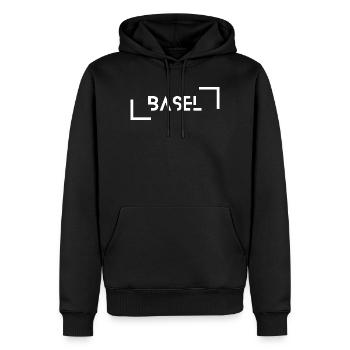 Basel - Männer Premium Bio Hoodie - Schwarz - Vorne - Nico (187cm)