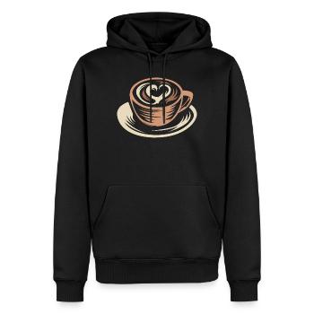 Stylisierte Kaffeetasse mit Latte Art Herz - Männer Premium Bio Hoodie - Schwarz - Vorne - Nico (187cm)